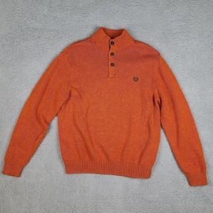 Chaps Sweater Men's Large Orange 1/4 Button Pullover‎ Mock Neck Jumper